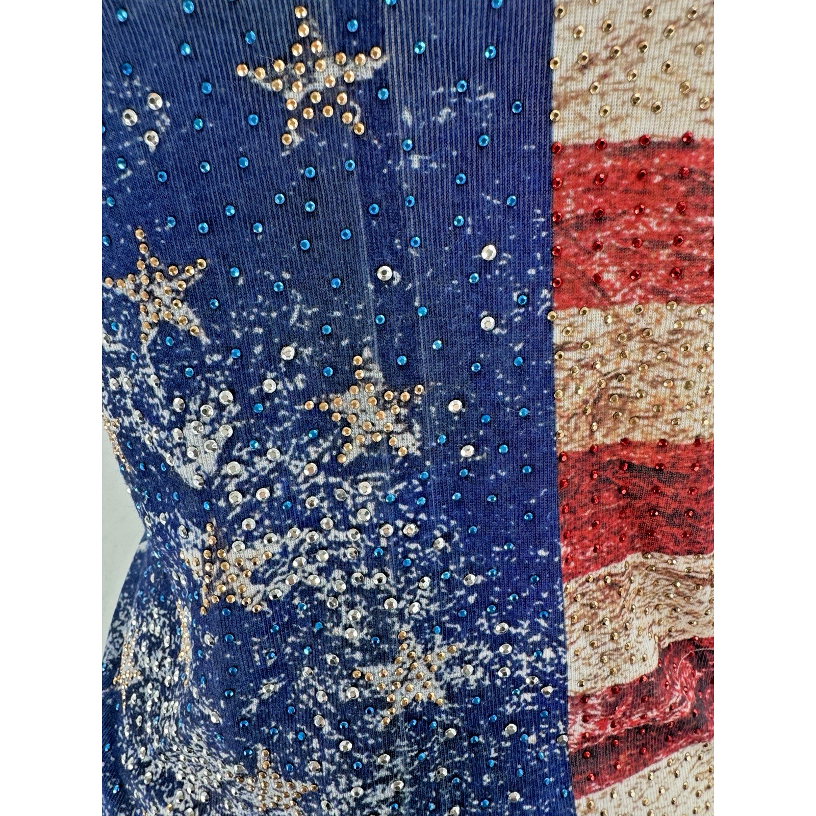 Y2k American Flag Top Medium Deadstock Shirt Rhinestone Red White Blue Bling — image 5 of 8